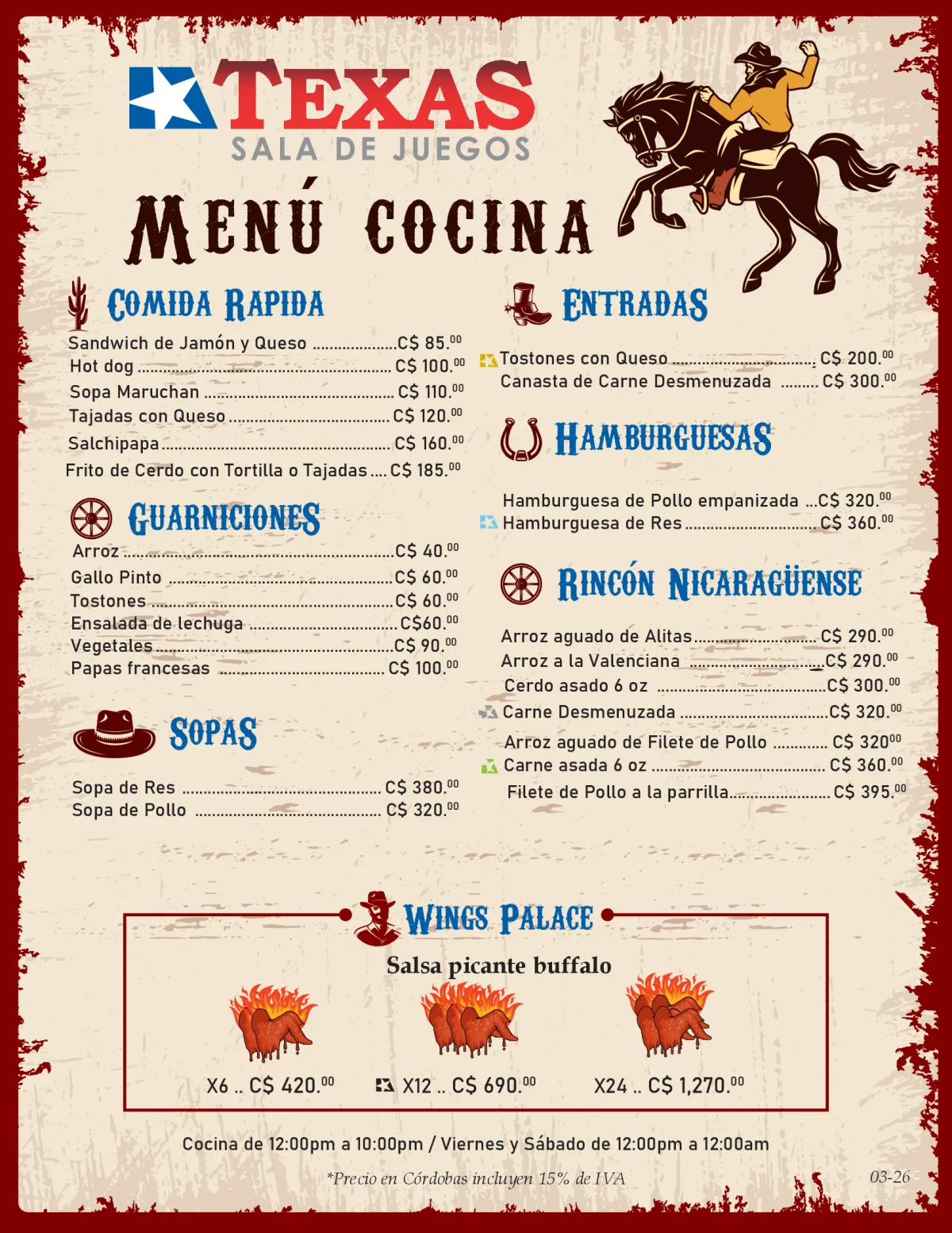Menu cocina Comida Rapida EntradaS 00 Sandwich de Jamón y Queso ....................C� 85. 00 00 Tostones con Queso .................................. C� 200. Hot dog ............................................................ C� 100. 00 00 Canasta de Carne Desmenuzada ......... C� 300. Sopa Maruchan ............................................. C� 110. 00 Tajadas con Queso ......................