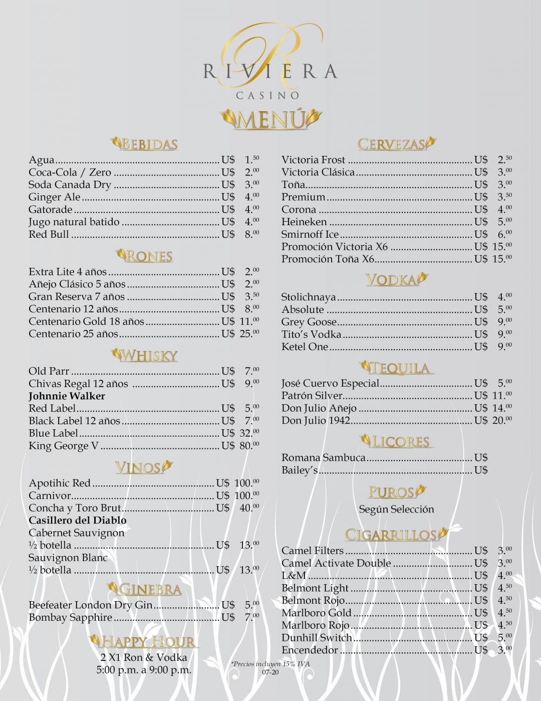 Menu Riviera Casinos Momentum